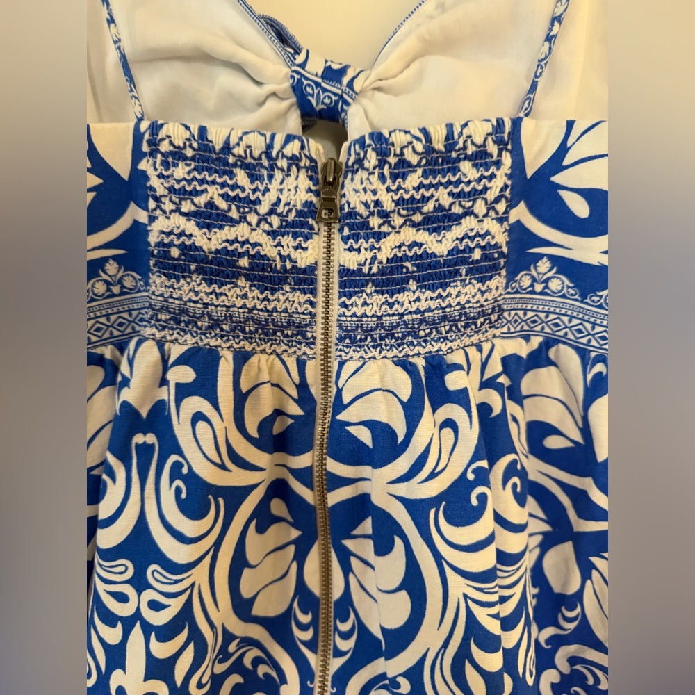 Alice + Olivia Blue and White Floral Dress Melvina Bow Mini Linen - Picture 5 of 11